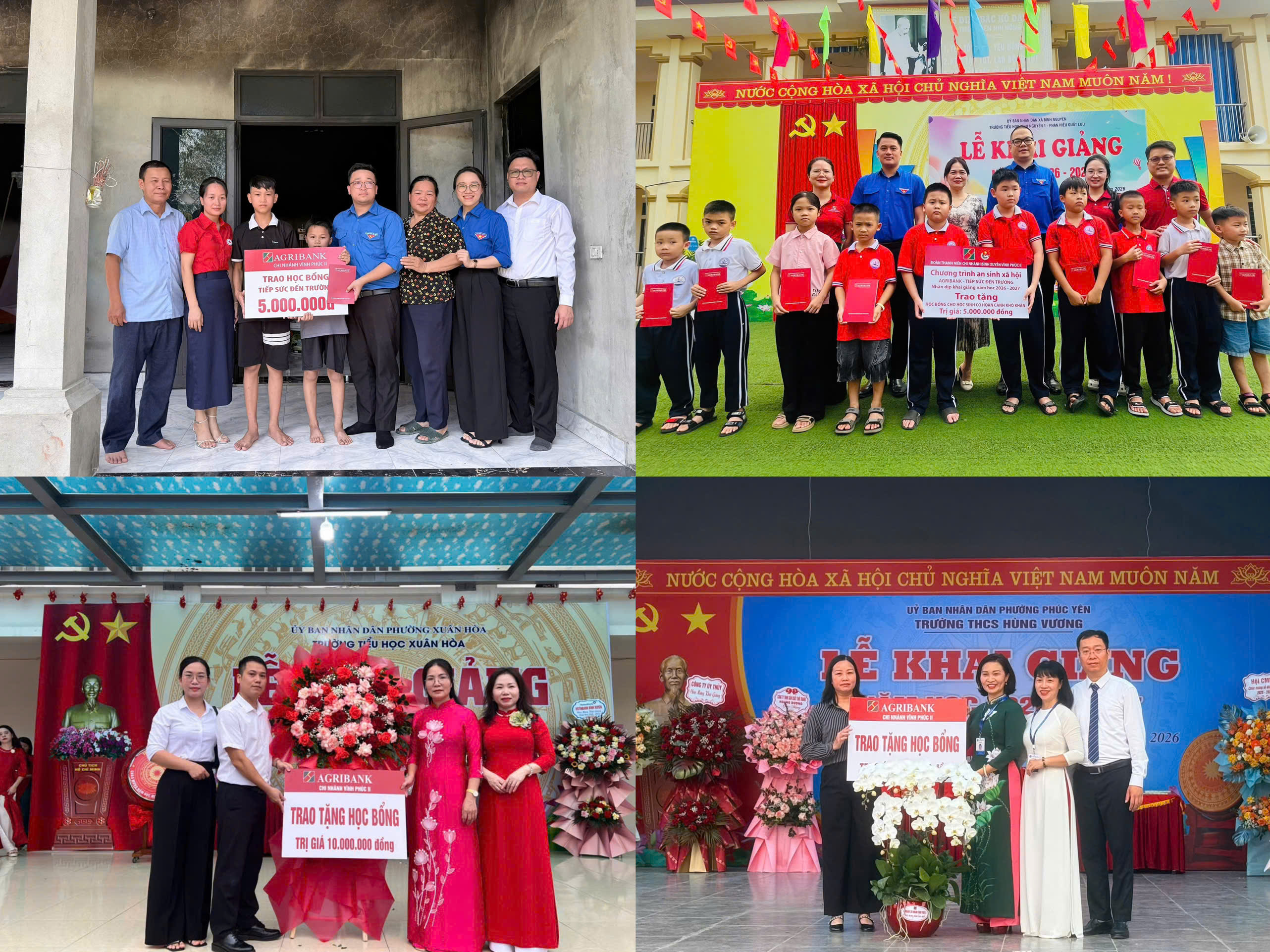 Đại diện Agribank Chi nhánh Vĩnh Phúc II trao học bổng cho học sinh có hoàn cảnh khó khăn tại Phú Thọ.